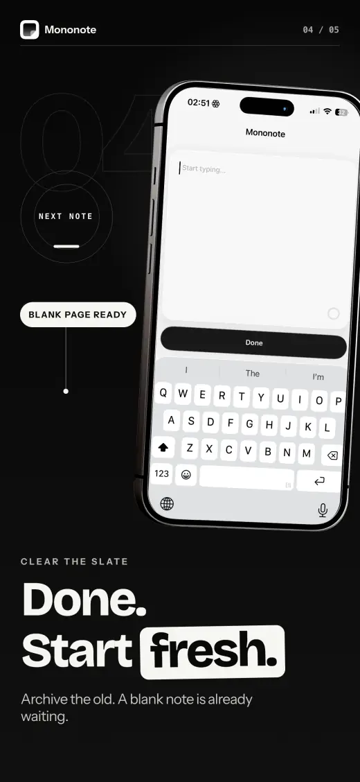 Mononote App Store screenshot — Fresh