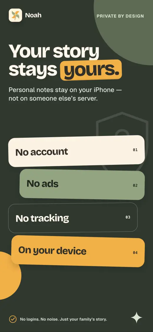Noah App Store screenshot — Private by design