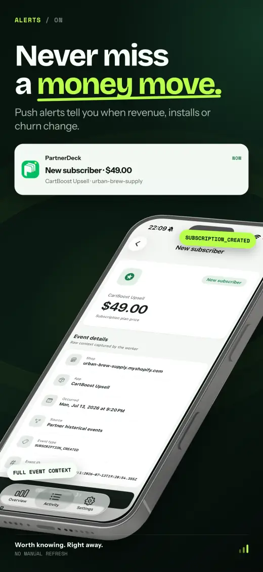 PartnerDeck App Store screenshot — Alerts